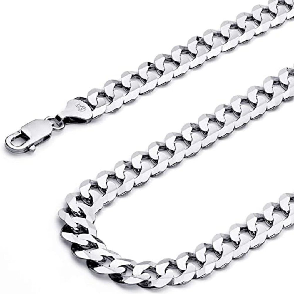 14k Solid White Gold Curb Concave Cuban Chain Necklace | 3.5 mm | Real Gold 22"